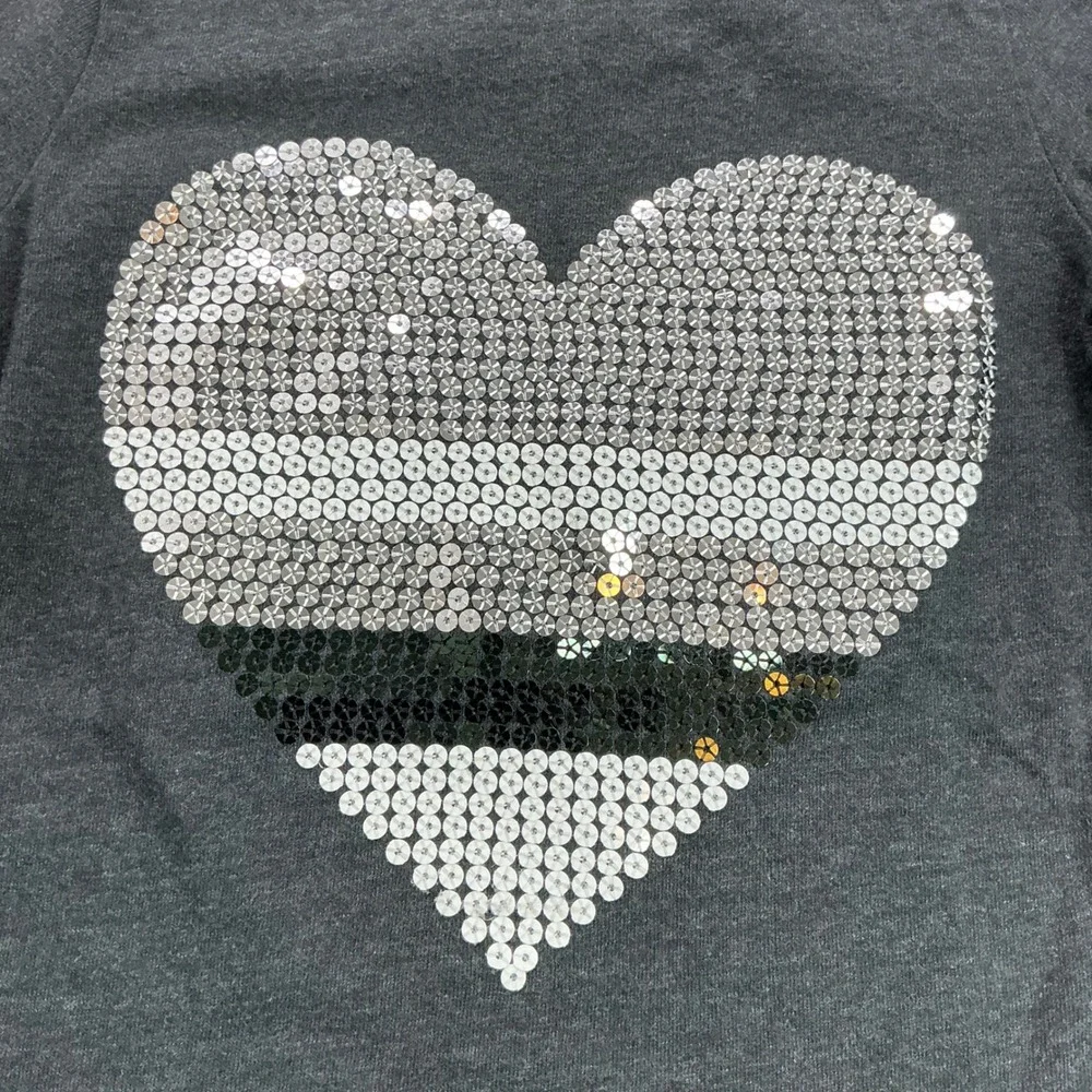 Carter's Gray Sequin Heart Long Sleeve Shirt Kids Size 6 Awesome 01 Graphic Tee